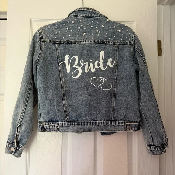 Denim Bride Jacket with Pearl Accents - Picture 1 of 3